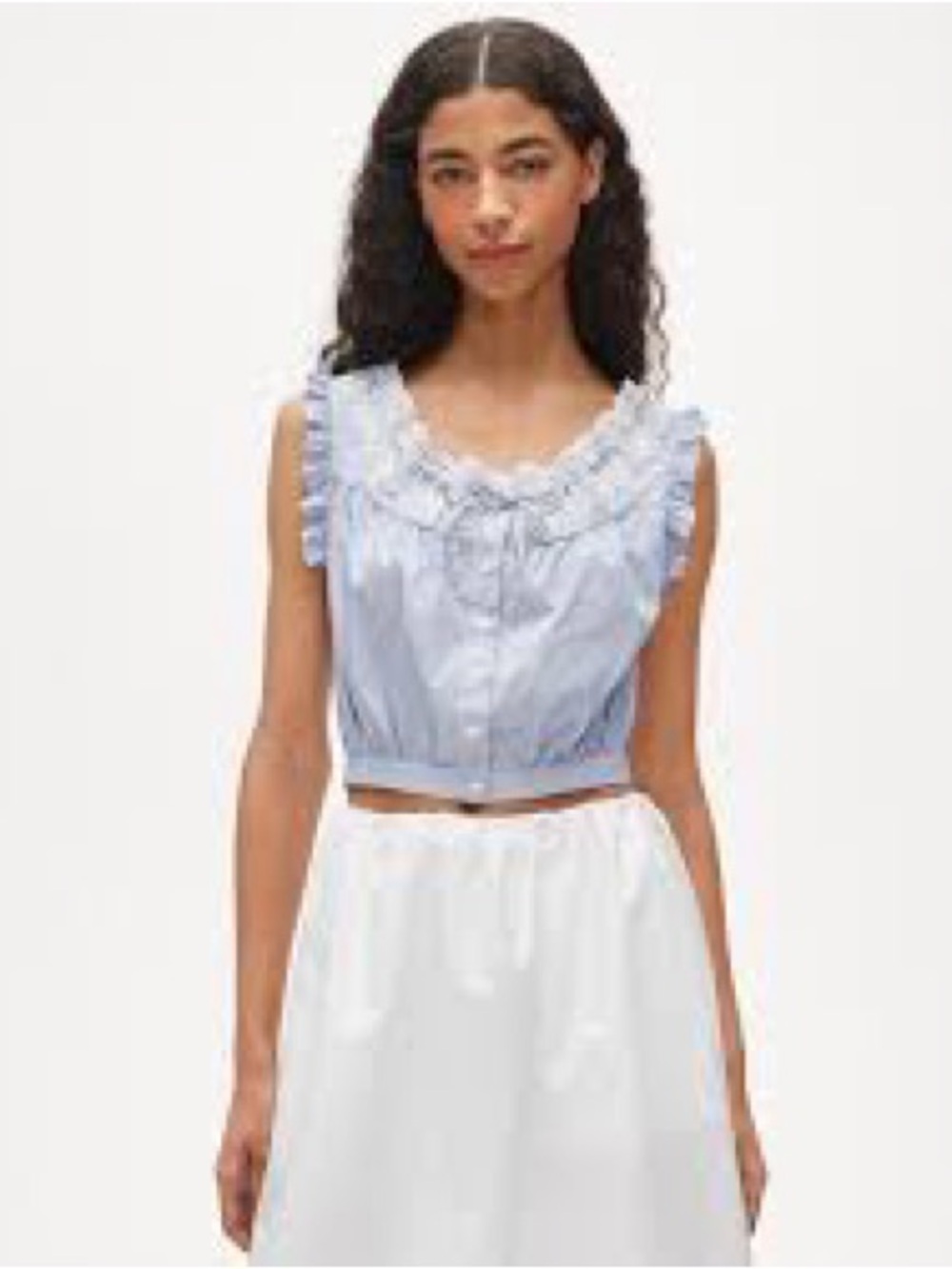 J. Crew Light Blue Ruffle Trim Sleeveless Crop Top